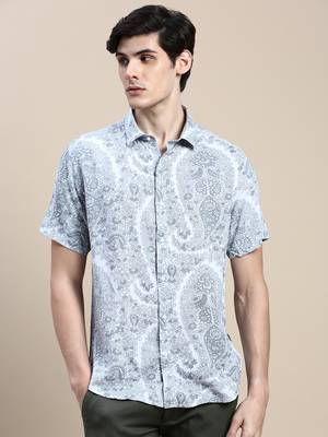 men's short sleeves floral grey shirt 2