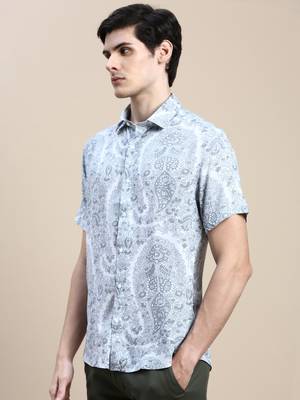 men's short sleeves floral grey shirt 3
