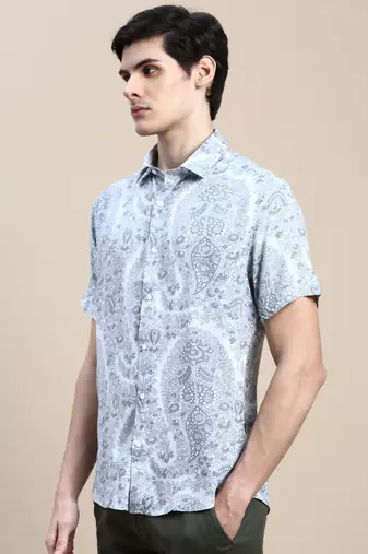men's short sleeves floral grey shirt