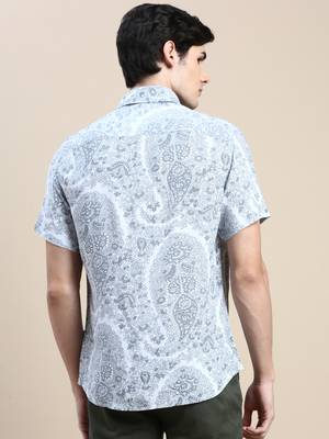 men's short sleeves floral grey shirt 4