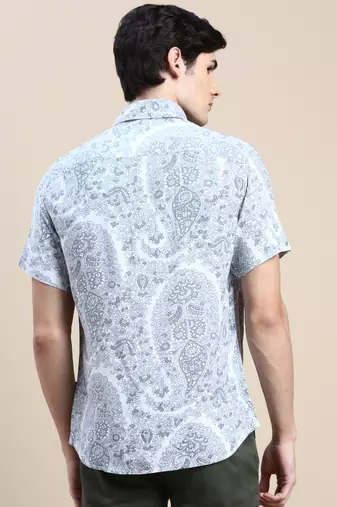 men's short sleeves floral grey shirt