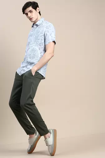 men's short sleeves floral grey shirt