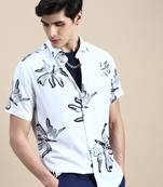 men's short sleeves floral white shirt