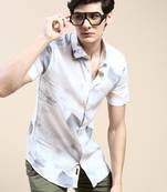 men's short sleeves abstract cream shirt