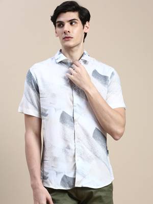 men's short sleeves abstract cream shirt 2