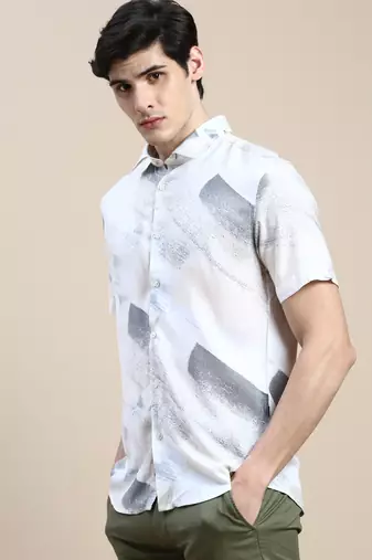 men's short sleeves abstract cream shirt