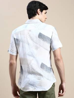 men's short sleeves abstract cream shirt 4