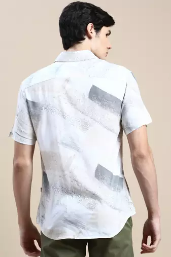 men's short sleeves abstract cream shirt