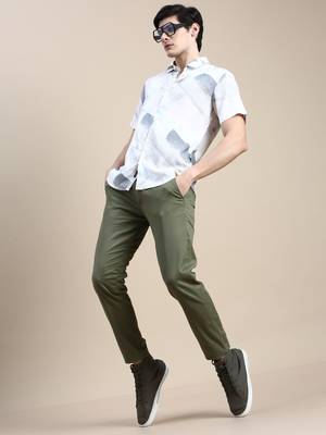 men's short sleeves abstract cream shirt 5
