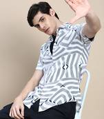 men's short sleeves abstract white shirt