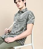men's short sleeves abstract olive shirt