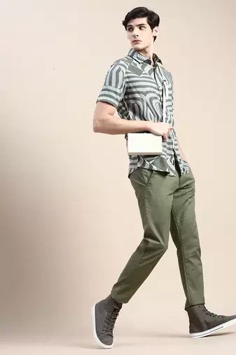 men's short sleeves abstract olive shirt