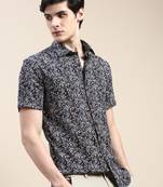 men's short sleeves ethnic motifs black shirt