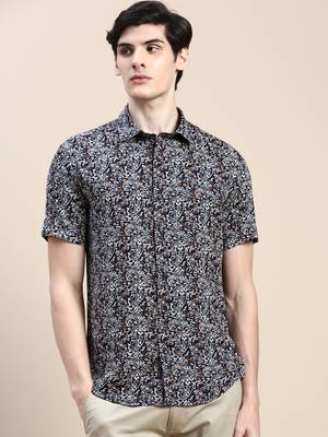 men's short sleeves ethnic motifs black shirt 2