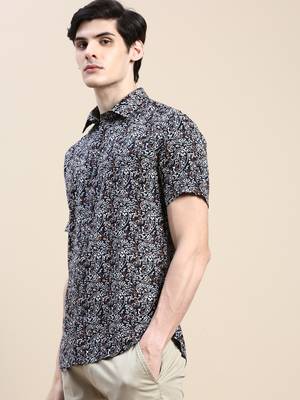 men's short sleeves ethnic motifs black shirt 3