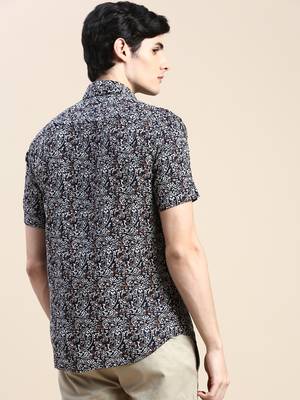 men's short sleeves ethnic motifs black shirt 4