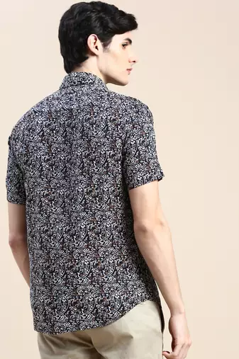 men's short sleeves ethnic motifs black shirt