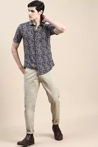 men's short sleeves ethnic motifs black shirt