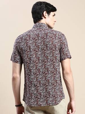 men's short sleeves ethnic motifs brown shirt 4