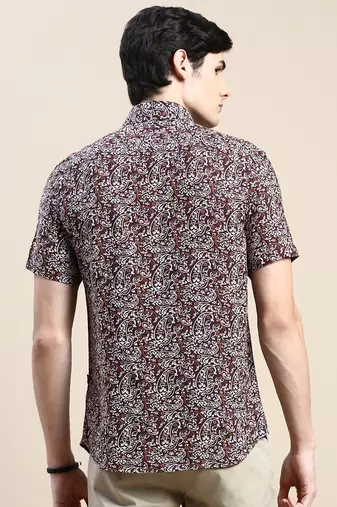 men's short sleeves ethnic motifs brown shirt
