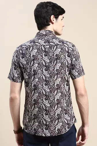 men's short sleeves ethnic motifs navy blue shirt