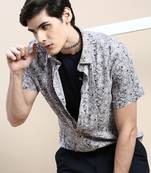 men's short sleeves ethnic motifs grey shirt