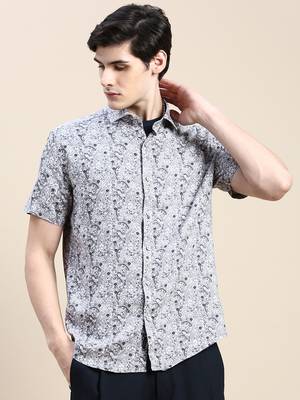 men's short sleeves ethnic motifs grey shirt 2