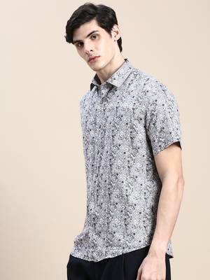 men's short sleeves ethnic motifs grey shirt 3