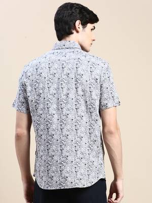 men's short sleeves ethnic motifs grey shirt 4