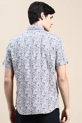 men's short sleeves ethnic motifs grey shirt