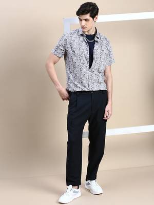 men's short sleeves ethnic motifs grey shirt 5