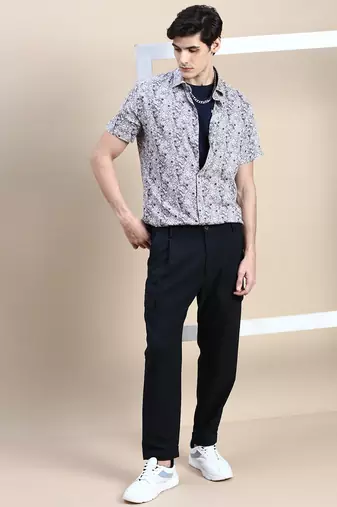 men's short sleeves ethnic motifs grey shirt