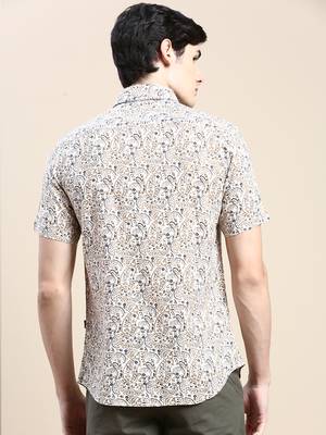 men's short sleeves ethnic motifs cream shirt 4