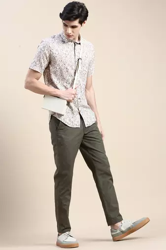 men's short sleeves ethnic motifs cream shirt