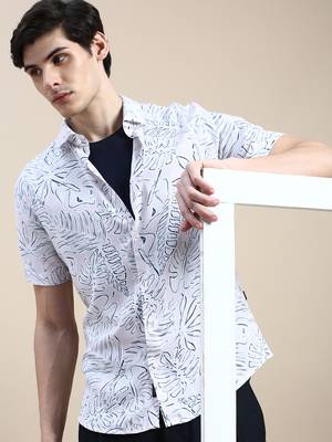 men's short sleeves floral pink shirt 1
