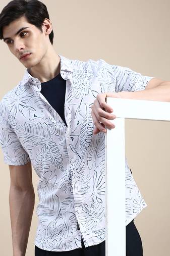 men's short sleeves floral pink shirt