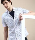 men's short sleeves floral pink shirt