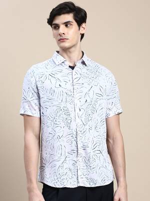 men's short sleeves floral pink shirt 2