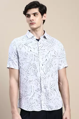 men's short sleeves floral pink shirt
