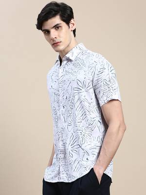 men's short sleeves floral pink shirt 3