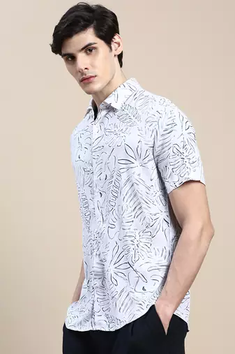 men's short sleeves floral pink shirt