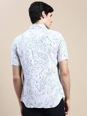 men's short sleeves floral pink shirt 4