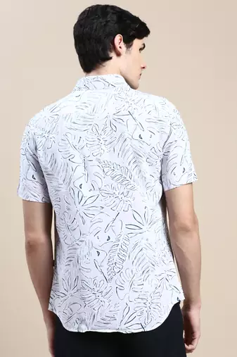 men's short sleeves floral pink shirt