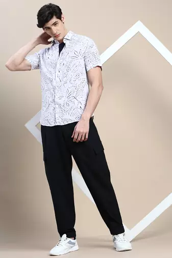 men's short sleeves floral pink shirt