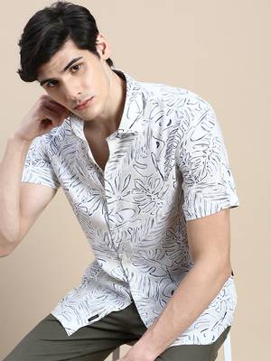 men's short sleeves floral cream shirt 1