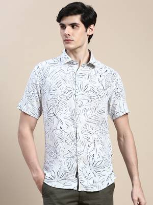 men's short sleeves floral cream shirt 2