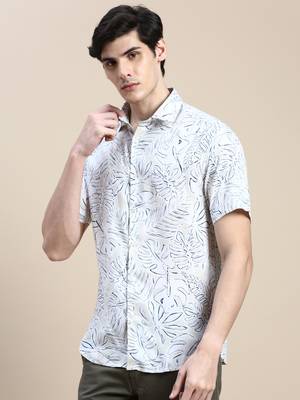 men's short sleeves floral cream shirt 3