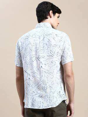 men's short sleeves floral cream shirt 4