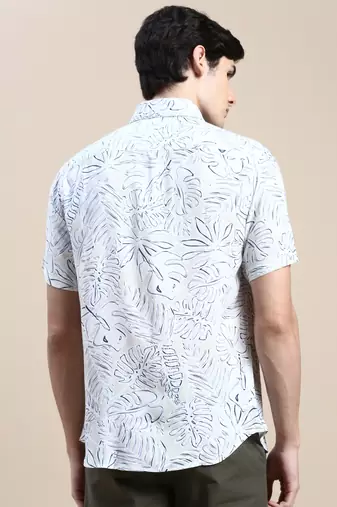men's short sleeves floral cream shirt