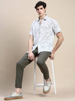 men's short sleeves floral cream shirt 5